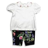 Hartstrings Baby - Infant Girls Short Sleeve Floral Capri Set, White, Navy