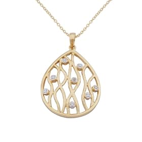 18k Yellow Gold Plated Sterling Silver Diamond Accent Filigree Teardrop Pendant Necklace, 18"