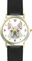French Bulldog JP Dog - WATCHBUDDY&reg; DELUXE TWO-TONE THEME WATCH - Arabic Numbers - Black Leather Strap-Women's Size-Small