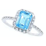 1.30ct Emerald Cut Blue Topaz and Diamond Ring in 10Kt White Gold