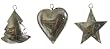 Polished Tin Tree, Heart and Star Christmas Ornaments 4"H Set / 3 (2 ea)