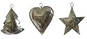 Polished Tin Tree, Heart and Star Christmas Ornaments 4"H Set / 3 (2 ea)
