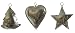 Polished Tin Tree, Heart and Star Christmas Ornaments 4"H Set / 3 (2 ea)