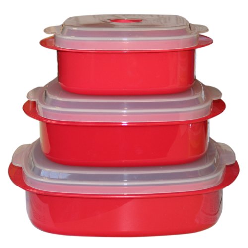 Calypso Basics 3-Piece Microwave Steamer Set, Red
