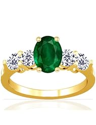 18K Yellow Gold Oval Cut Emerald Ring With Sidestones