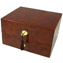 Watch Chest for 20 Watches Burlwood Finish Inlaid Edge Gold Tone Hardware Lock and Key