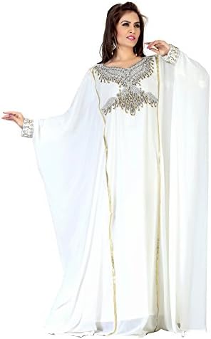 Palas Fashion Women's Designer Islamic Kaftan Abaya Dress Small Off-White