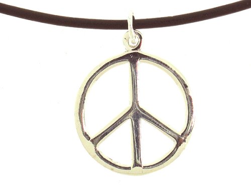 Beautiful! High-Polish Sterling-silver Peace Sign Leather Rope pendant/necklaces