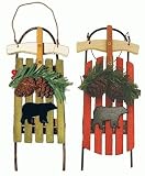 Hanging Miniature Sled With Bear Decorative Ornaments 6 3-pc Set