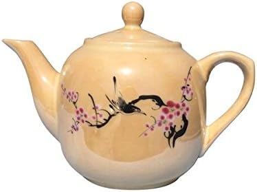 Om Joy Collection Gold Teapot for One : Decorative Ceramic Mini Teapot with Cherry Blossom Design