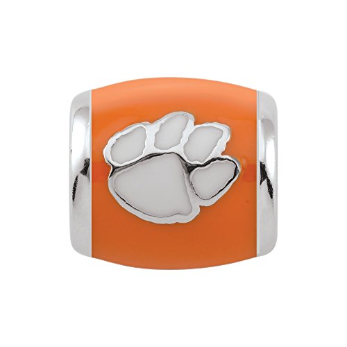 Persona Sterling Silver Clemson University White Paw on Orange Bead Charm