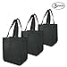 Simple Ecology Organic Cotton Deluxe Reusable Grocery Shopping Bag with Bottle Sleeves and Rigid Bottom Support (UPDATED DESIGN) - Black 3 Pack