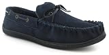 Knights Shamus Mens Leather And Suede Moccasin Slippers - Navy