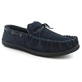 Mens Navy Leather Suede Moccasin Slippers
