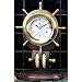 Nautical Brass Ships Wheel Clock with Rope on Teakwood Base