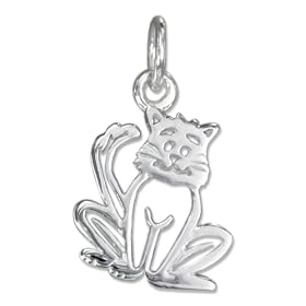 STERLING SILVER SILHOUETTE OF SITTING CAT CHARM