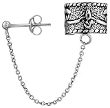 Sterling Silver Ear Cuff Earring (one piece) with Ball Stud and Chain