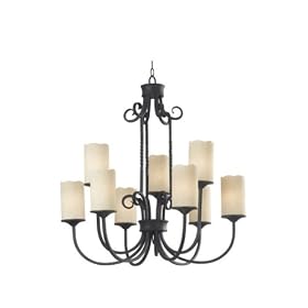 Kenroy Home 80489RBRZ Amadeaus Nine-Light Chandelier with 4-Inch Amber Scavo Glass Shades,... by Kenroy Home