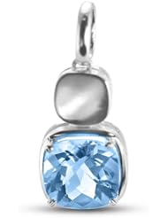 Rhodium Plated Silver Pendant With A Prong Set, Cushion Cut, Natural Blue Topaz Stone
