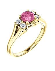 18K Yellow Gold 5.00mm Round Cut Chatham Created Pink Sapphire and Diamond Ring -- LIFETIME WARRANTY