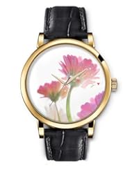 SPRAWL Aanalog Fashion Series Gold Ladies Watches of Genuine Black Leather Strap,Unique Wrist Watch for Women Girls Designed with Pink daisies with faces