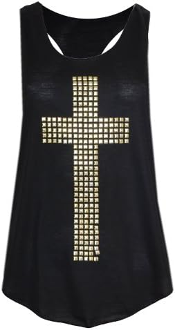 Signiture Womens Black Studded Cross Vest Top