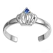 Sterling Silver Fashion Toe Ring - Crown with Blue Sapphire CZ - 2mm Band Width