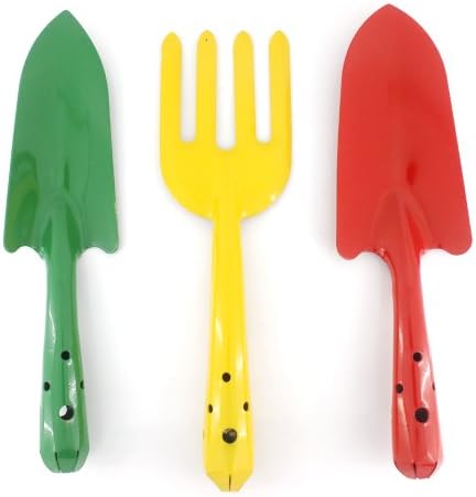 11" Yellow Green Red 3 Pieces Metal Garden Tool Set Fork,shovel and Trowel,free Shipping