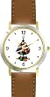 Christmas Tree and Christmas Presents Christmas Theme - WATCHBUDDY&reg; DELUXE TWO-TONE THEME WATCH - Arabic Numbers - Brown Leather Strap-Size-Large ( Men's Size or Jumbo Women's Size )