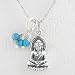 Small Sitting Young Buddha Pendant in Sterling Silver with Turquoise Gemstone Beads on a 16" Rhodium and Sterling Bead Chain, #8439