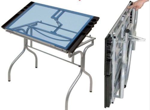Folding Craft Station Finish / Work Surface: Silver / Blue Glass