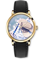 SPRAWL Aanalog Fashion Series Gold Ladies Watches of Genuine Black Leather Strap,Unique Wrist Watch for Women Girls Designed with Minimalist slippers