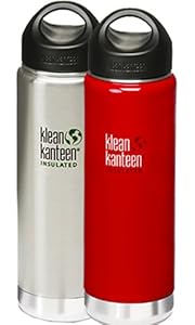 Klean Kanteen Wide Mouth Insulated Water Bottle with Loop Cap,20-Ounce,2 Pk: Brushed Stainless & Sangria Red