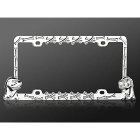 Buy Chrome Metal Car License Plate Frame - Puppy and Dog Bones by Valor now!