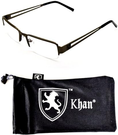 A188-kp Khan Brand Lion Logo Wayfarer Metal Clear Lens Eyeglasses Sunglasses (Gunmetal/Black)