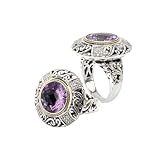 925 Silver, Amethyst & Diamond Ring with 18k Gold Accents (0.27ctw)- Sizes 6-8