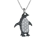 Black and White Diamond 1/4 Carat (ctw) Penguin Pendant in White Gold with Chain