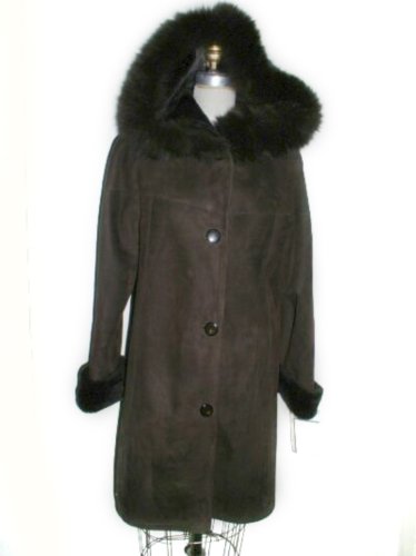 Dark Brown Merino Shearling Trimmed Hood