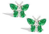 14K White Gold Genuine Pear Emerald and Diamond Butterfly Earrings