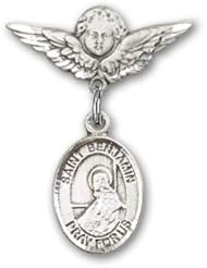 Sterling Silver Baby Badge with St. Benjamin Charm and Angel w/Wings Badge Pin
