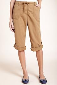 Pure Cotton Turn Up Hem Cropped Cargo Trousers [T54-6014-S]