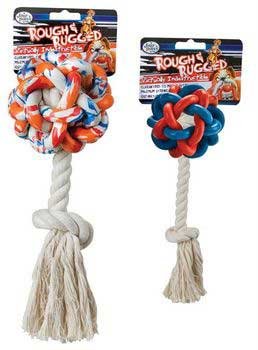 Four Paws Rough & Rugged Weaved Ball with Rope Dog Toy
