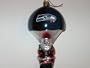 SEATTLE SEAHAWKS 5 1/2" tall and 3" wide Blown Glass Parachuting Santa CHRISTMAS ORNAMENT