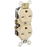 Leviton 5028-I 15 Amp, 250 Volt, Narrow Body Duplex Receptacle, Straight Blade, Commercial Grade, Self Grounding, Canadian, Ivory