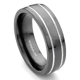 7mm Grooved Black Titanium Wedding Band Ring