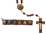 Sacred Heart Rosary and Adjustable Wood Bracelet with Photographs - 12.5'' Rosary Length