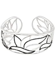 Lux Sterling Silver Genuine Black Spinel And Diamond Hinged Cuff Bracelet