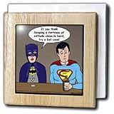 Rich Diesslins Funny General Cartoons - Super Hero Parody with Batman and Superman at the bar - Tile Napkin Holders