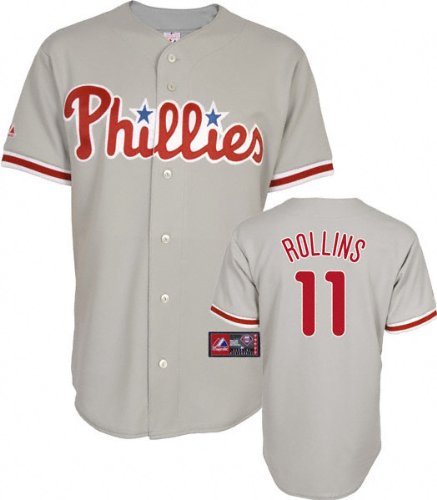 Jimmy Rollins Jersey: Adult Majestic Road Grey Replica #11 Philadelphia Phillies Jersey