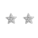 .925 Sterling Silver Rhodium Plated Star CZ Stud Earrings with Screw-back for Children & Women